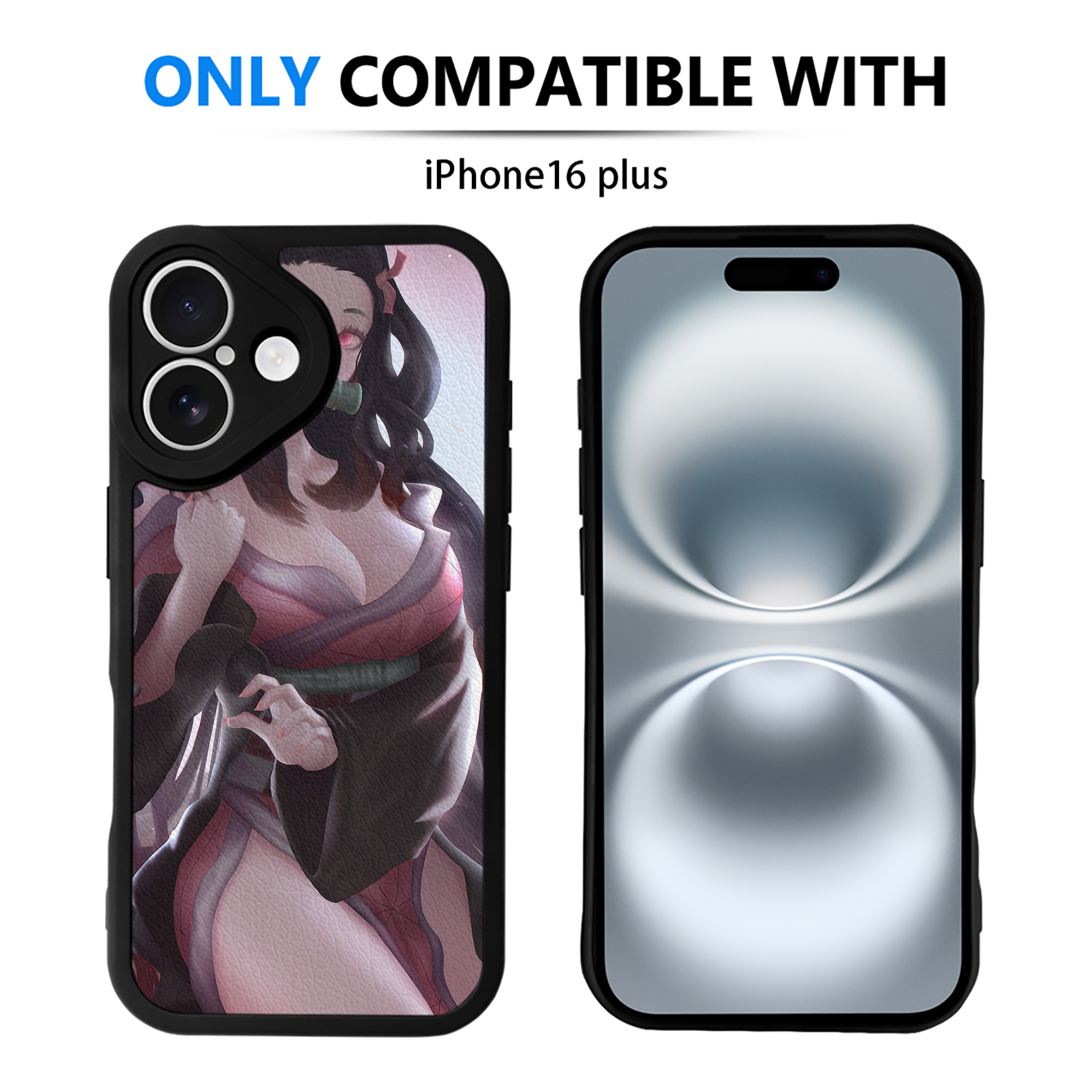 （画像用） 鬼滅の刃（きめつのやいば）竈門 禰󠄀豆子／かまど ねずこ Kamado Nezuko 【iPhone 16シリーズ対応】シリコンスマホケース（レザー調） 材質：シリコン